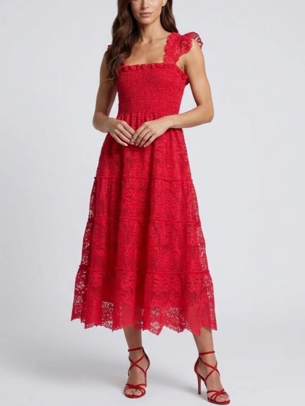 Hill House The Ellie Nap Dress Cerise Lace Tiered Smocked Whimsy Cottage Core XS